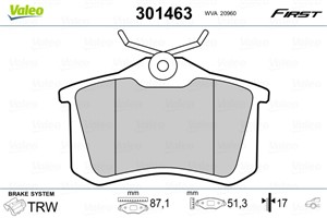 Jarrupalasarja, levyjarru, Taka-akseli, RENAULT,SEAT,CITROËN,VW,FIAT,SKODA,FORD,DS,LANCIA,AUDI,PEUGEOT, 1001096, 10030811, 1027640, 1115