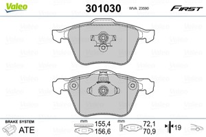 Jarrupalasarja, levyjarru, Etuakseli, VOLVO S60 I, S80 I, V70 II, XC90 I, 274285, 30793231, 30793265, 31687107