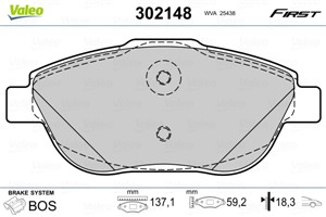 Jarrupalasarja, levyjarru, Etuakseli, CITROËN,DS,OPEL,PEUGEOT, 1607083180, 1617293780, 1629038380, 1647863580, 3649095
