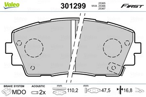 Jarrupalasarja, levyjarru, Etuakseli, KIA PICANTO II, 581011YA30, 58101-1YA30, 581011YA35, 58101-1YA35, 581011YA45, 58101-1YA45