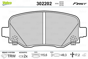 Jarrupalasarja, levyjarru, Taka-akseli, FIAT 500X, JEEP COMPASS, RENEGADE SUV, 77367145, 77367417, 77368077