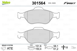 Jarrupalasarja, levyjarru, Etuakseli, FORD,MAZDA, 1101462, 1101464, 1128463, 1145299, 1206064, 1236880, 1355950, 1521328, 1783839, 19111